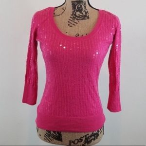 Hot pink 3/4 sleeve sweater with bow